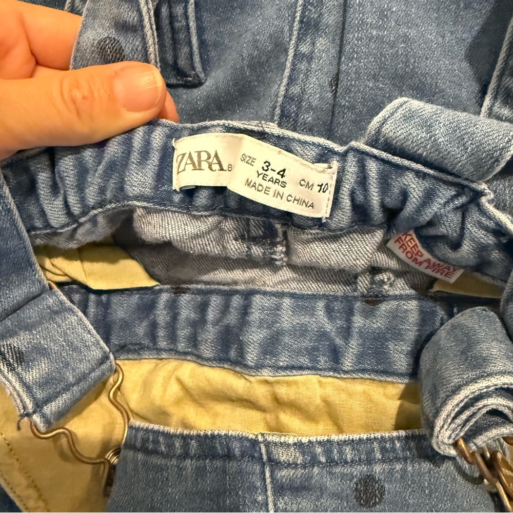 Zara Kids Blue Denim Overalls with Polka Dots - Picture 3 of 4